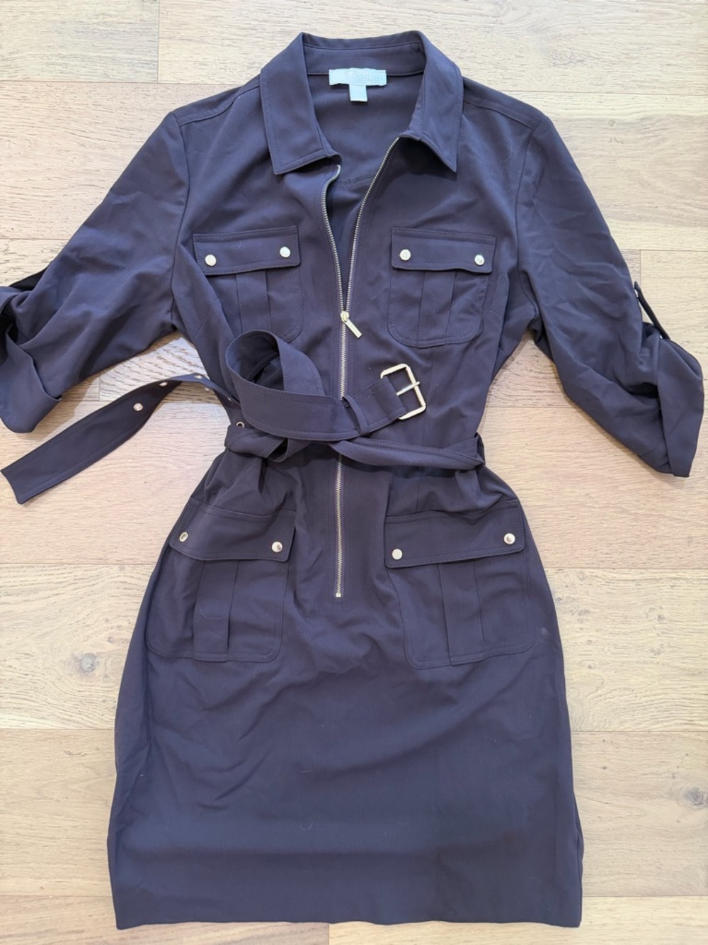Michael Kors autumn brown Utility Zip-Front knee length Dress size L GUC